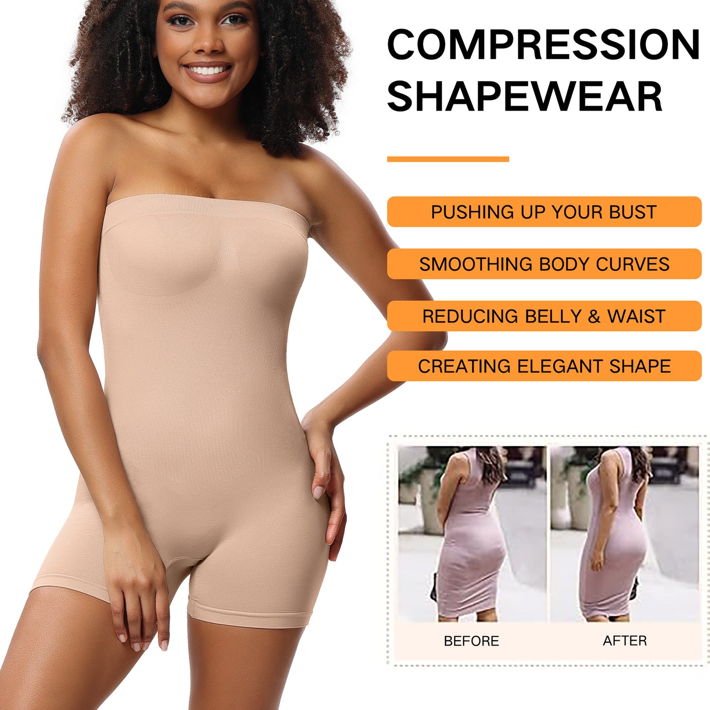 Women’s Full Body Shapewear Bodysuit – Seamless Strapless Corset Tummy Control & Hip Lifting Shaper