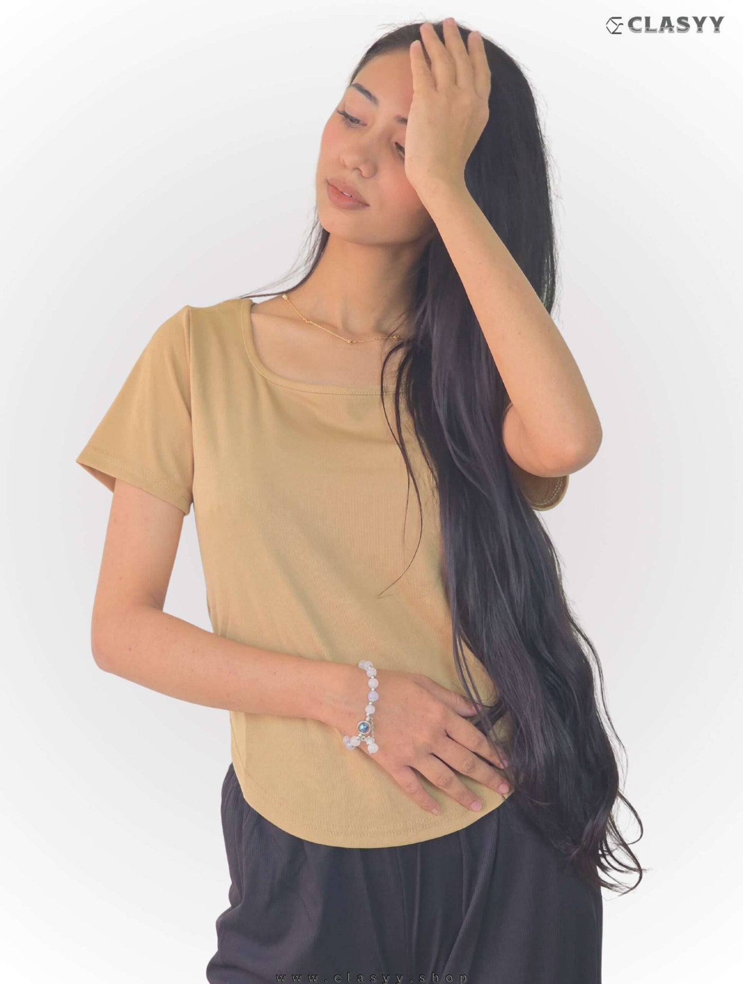 Girl's Summer Solid Short-sleeved Square Collar T-shirt