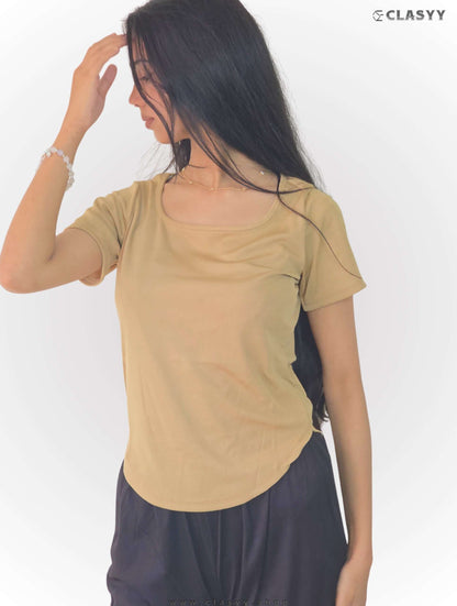 Girl's Summer Solid Short-sleeved Square Collar T-shirt