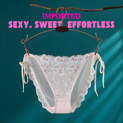 French Lace Embroidered Low-Waist Panties – Sexy High-Slit Mesh Briefs