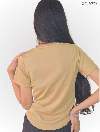 Girl's Summer Solid Short-sleeved Square Collar T-shirt