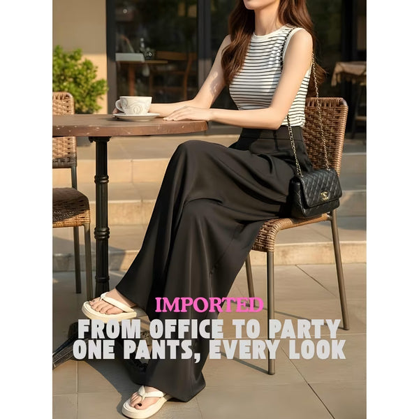 Fashion Satin Wide-Leg Pants for Women – High-Waist, Floor-Length, Elegant Trousers
