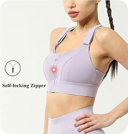 Front Zipper Sports Bra for Women – High Impact Shockproof Wireless Fitness Bra
