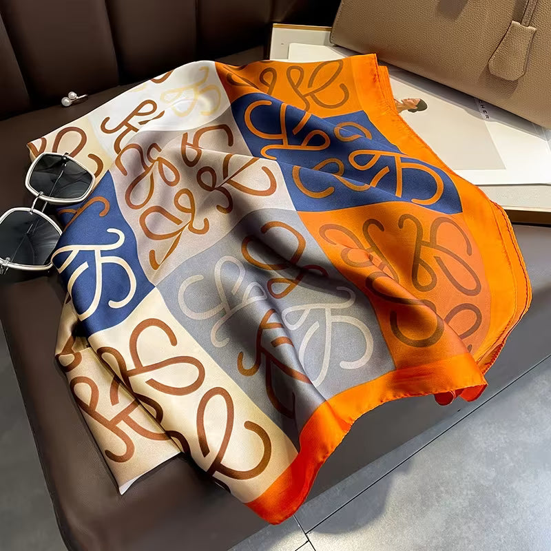 New Long Silk Scarf for Women – Floral Square