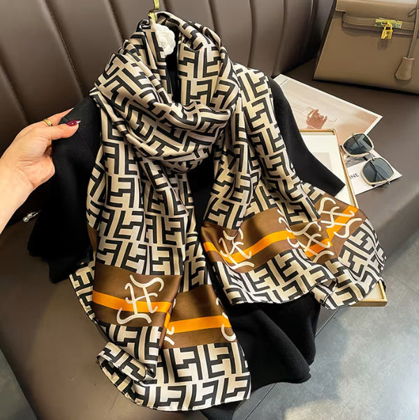 New Long Silk  Scarf for Women – Letter Design