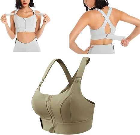 Front Zipper Sports Bra for Women – High Impact Shockproof Wireless Fitness Bra