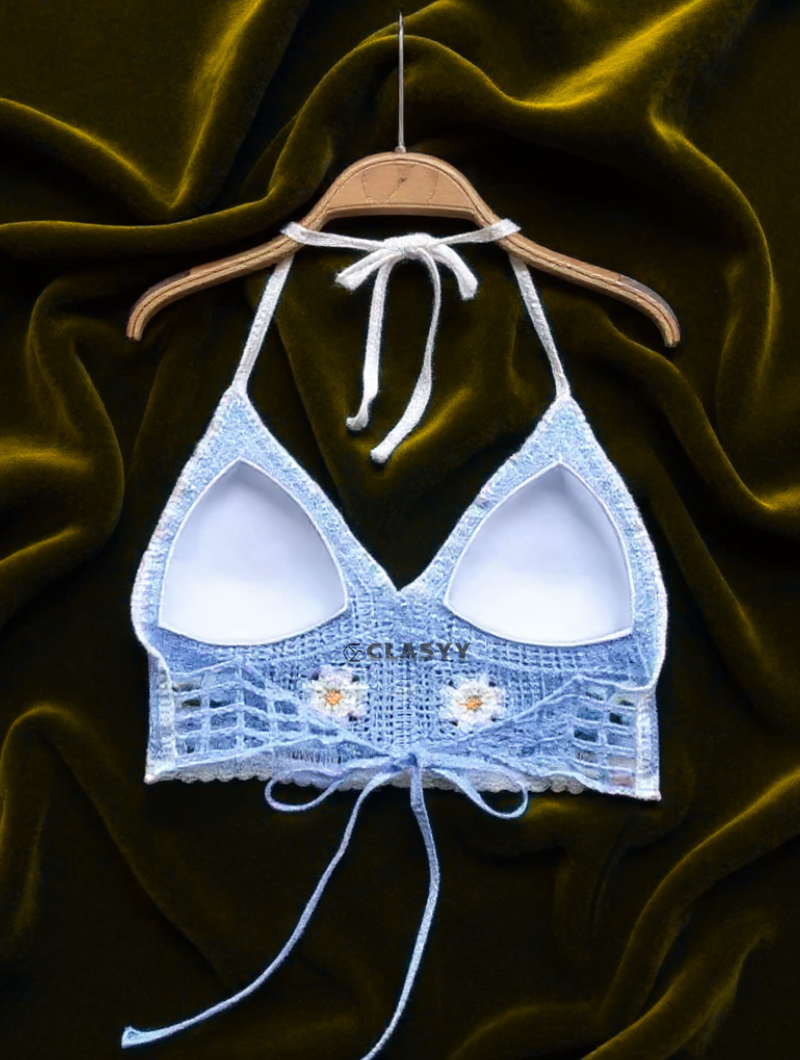 Sexy Bikini Crop Top Women Crochet Boho Beach Camisoles Bikini Bralette Halter Cami Knit Bra Backless Beachwear Tank Top