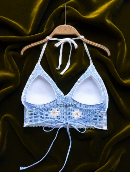 Sexy Bikini Crop Top Women Crochet Boho Beach Camisoles Bikini Bralette Halter Cami Knit Bra Backless Beachwear Tank Top