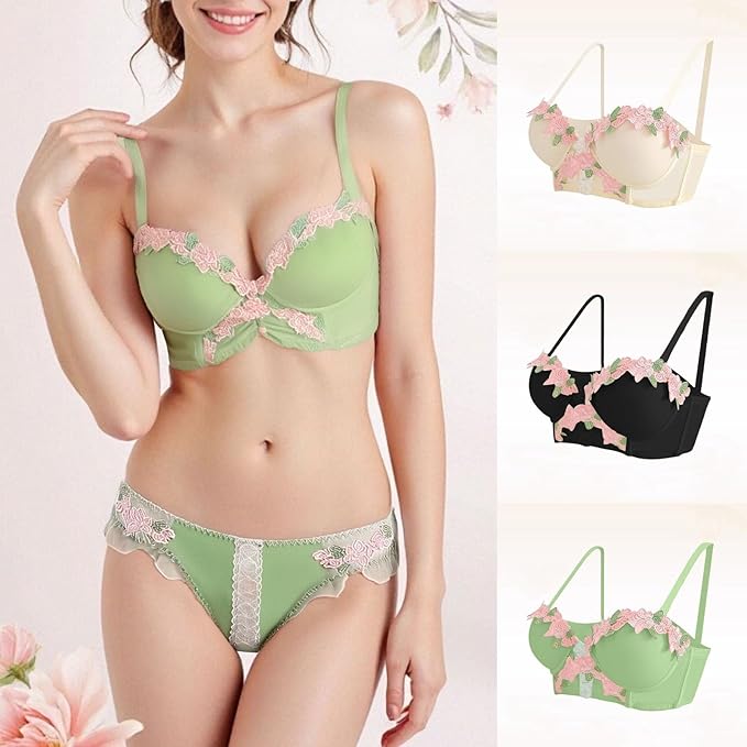 Sweet Lace Push-Up Bra Set for Women – Soft Underwire Support Bra & Panty Set with Detachable Straps