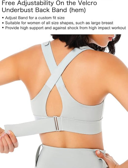 Front Zipper Sports Bra for Women – High Impact Shockproof Wireless Fitness Bra