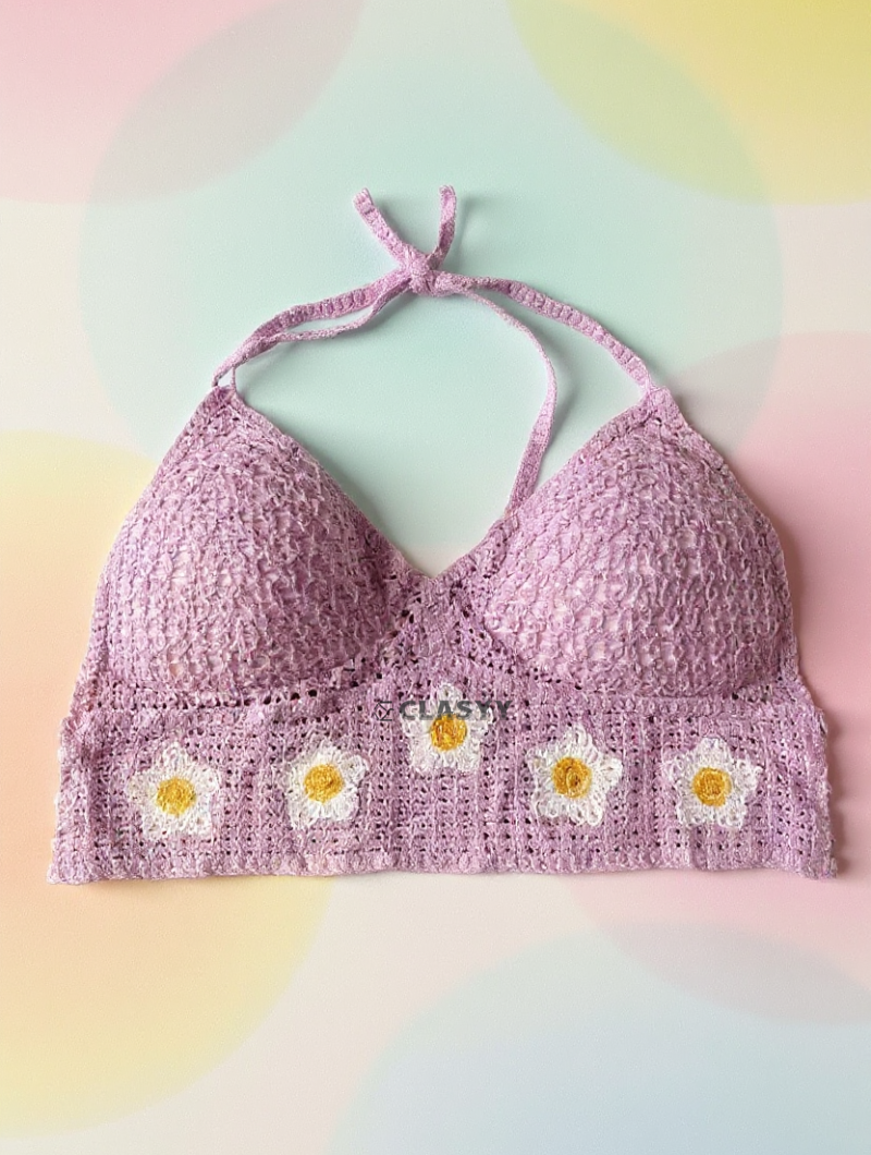 Crochet Boho Beach Camisoles Lotus root purple