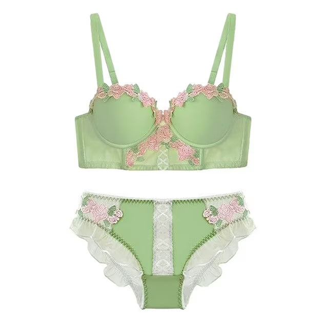 Sweet Lace Push-Up Bra Set for Women – Soft Underwire Support Bra & Panty Set with Detachable Straps