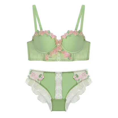Sweet Lace Push-Up Bra Set for Women – Soft Underwire Support Bra & Panty Set with Detachable Straps
