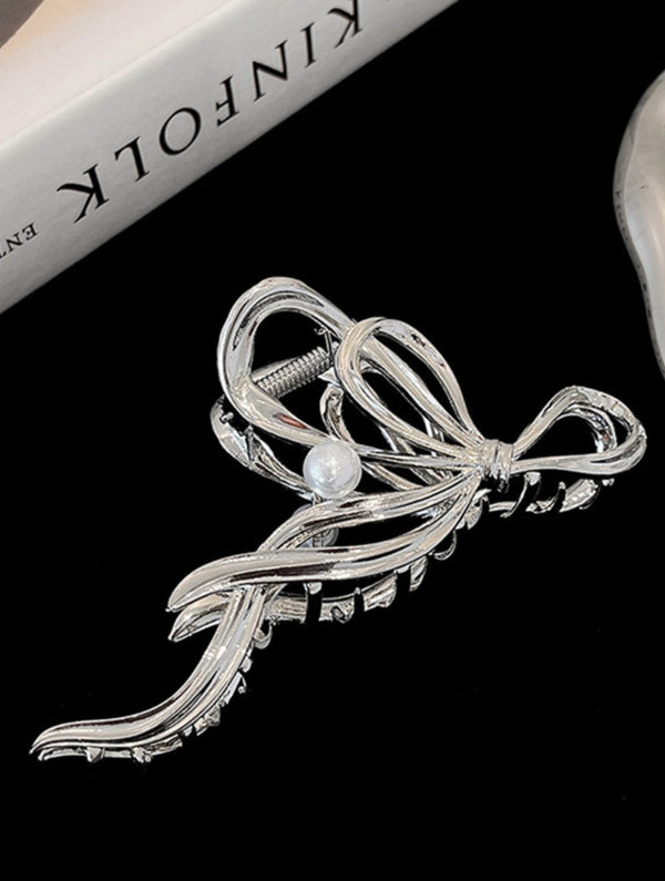 Pearl Bow Hair Clip, High-end Design | Golden & Silver