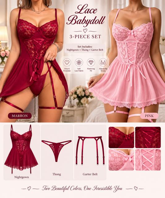 Sexy Mesh Nightgown Lingerie Set with Thong & Garter Belt