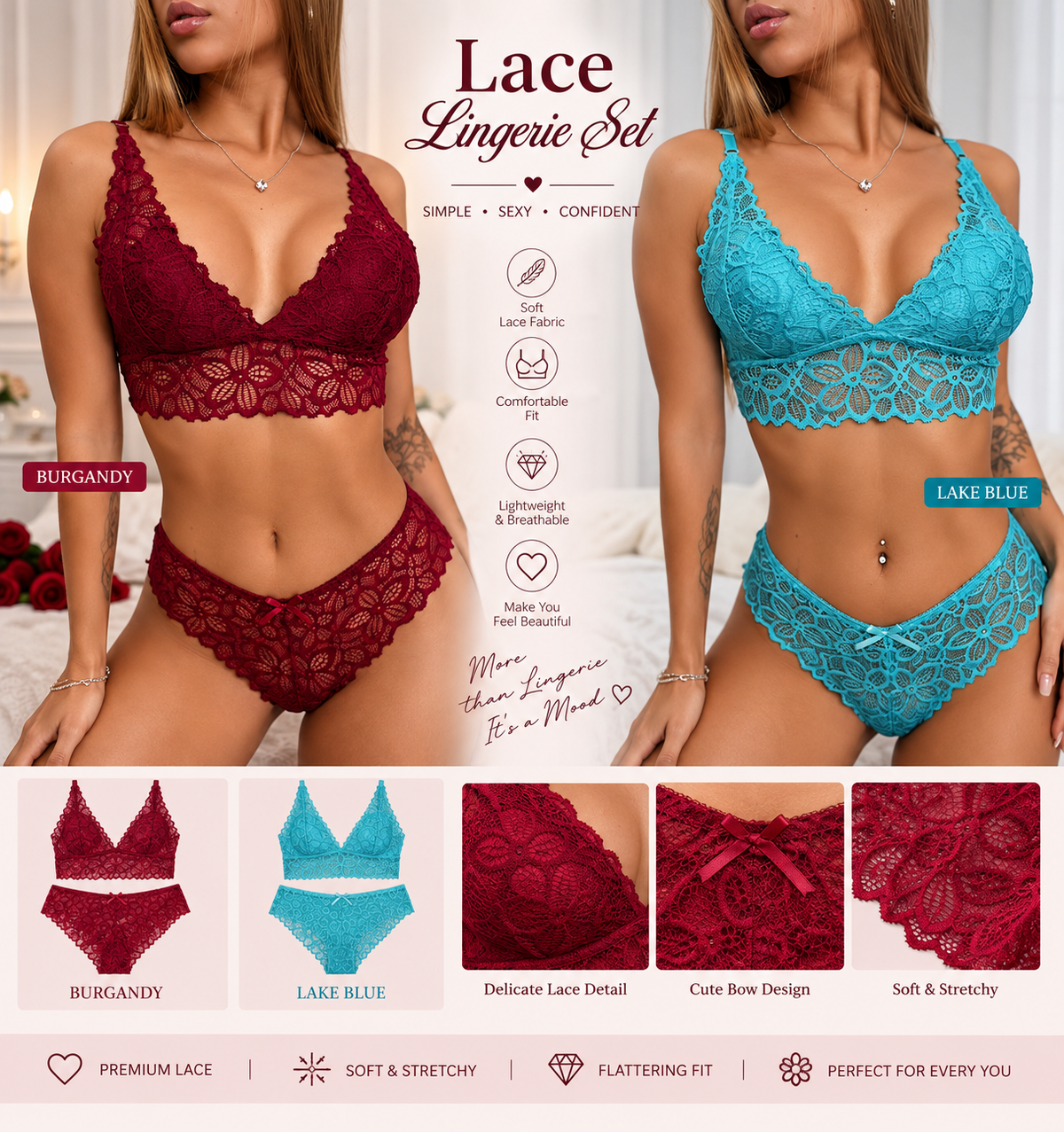 Sexy Lace Push-Up Bra Set for Women – Anti-Sagging & Comfortable Lingerie
