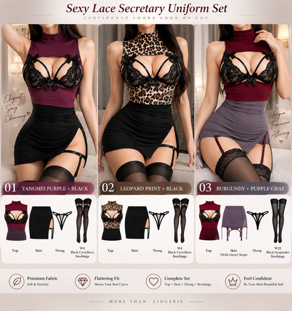 Sexy Lace Secretary Uniform Set – Stretch Fit Skirt Lingerie