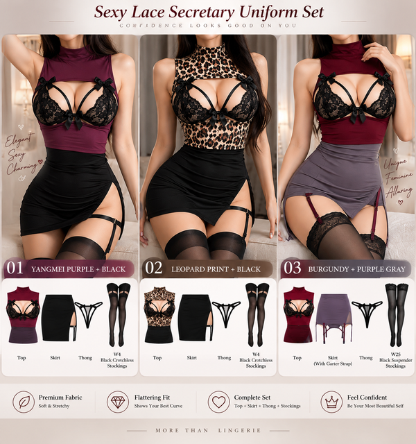 Sexy Lace Secretary Uniform Set – Stretch Fit Skirt Lingerie