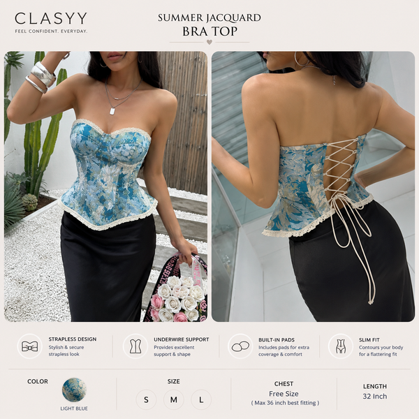 Summer Jacquard Bra Top for Women – Strapless Floral Underwire Crop Top, Beach Vacation Style
