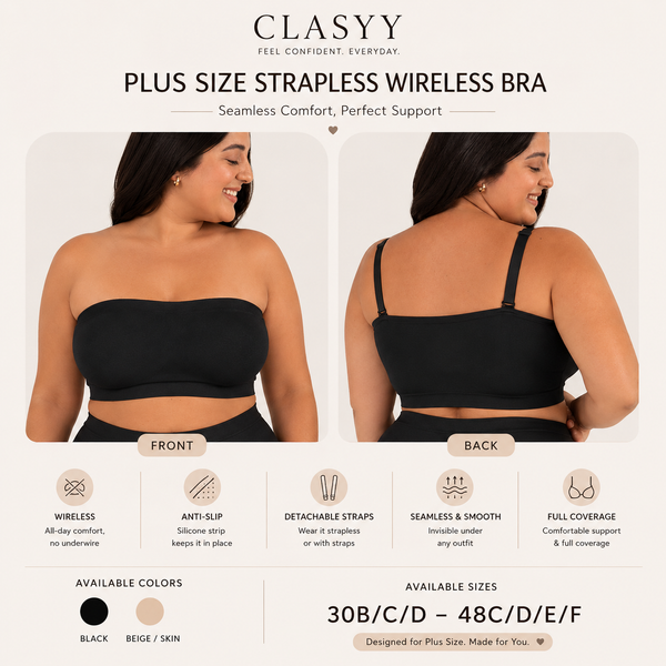 Plus Size Strapless Wireless Bra for Women – Seamless Shaping Bra with Silicone Anti-Slip Support