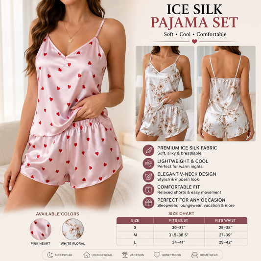 Women's Ice Silk Pajama Set | Soft Summer Loungewear