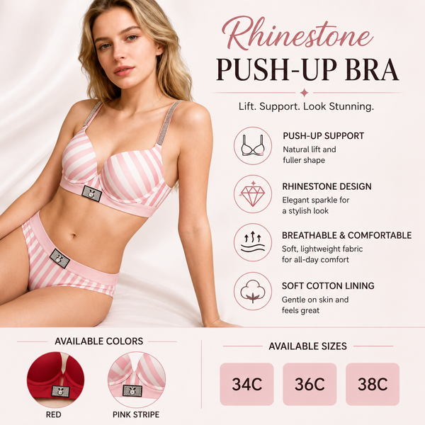 Women's Rhinestone Push-Up Bra – Padded Supportive Sexy Everyday Bra