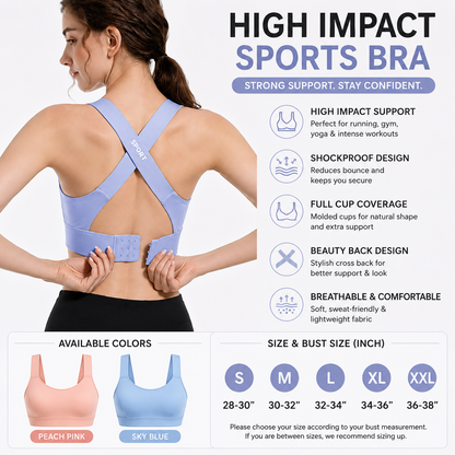 Women's High Impact Sports Bra – Shockproof Running, Yoga & Fitness Support Bra