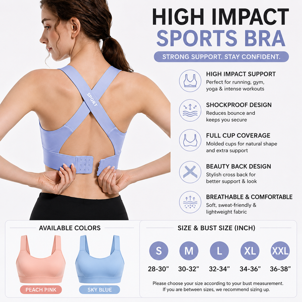 Women's High Impact Sports Bra – Shockproof Running, Yoga & Fitness Support Bra