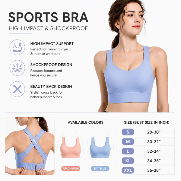 Women's High Impact Sports Bra – Shockproof Running, Yoga & Fitness Support Bra