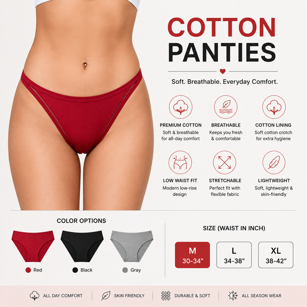 Women's Cotton Panties – Breathable Low Waist Underwear for Women | Soft Daily Wear Briefs