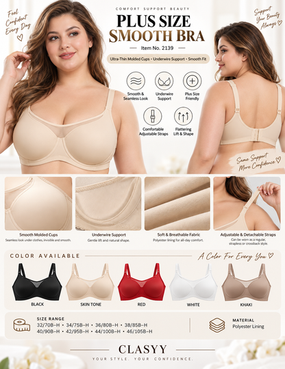 Plus Size Seamless Bra – Ultra-Thin Padded Push-Up Underwire Bra