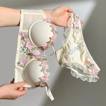 Sweet Lace Push-Up Bra Set for Women – Soft Underwire Support Bra & Panty Set with Detachable Straps