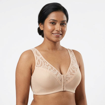 Plus Size 3/4 Cup Lace Front-Clasp Bra for Women – Wire-Free Seamless Push-Up Vest Bra