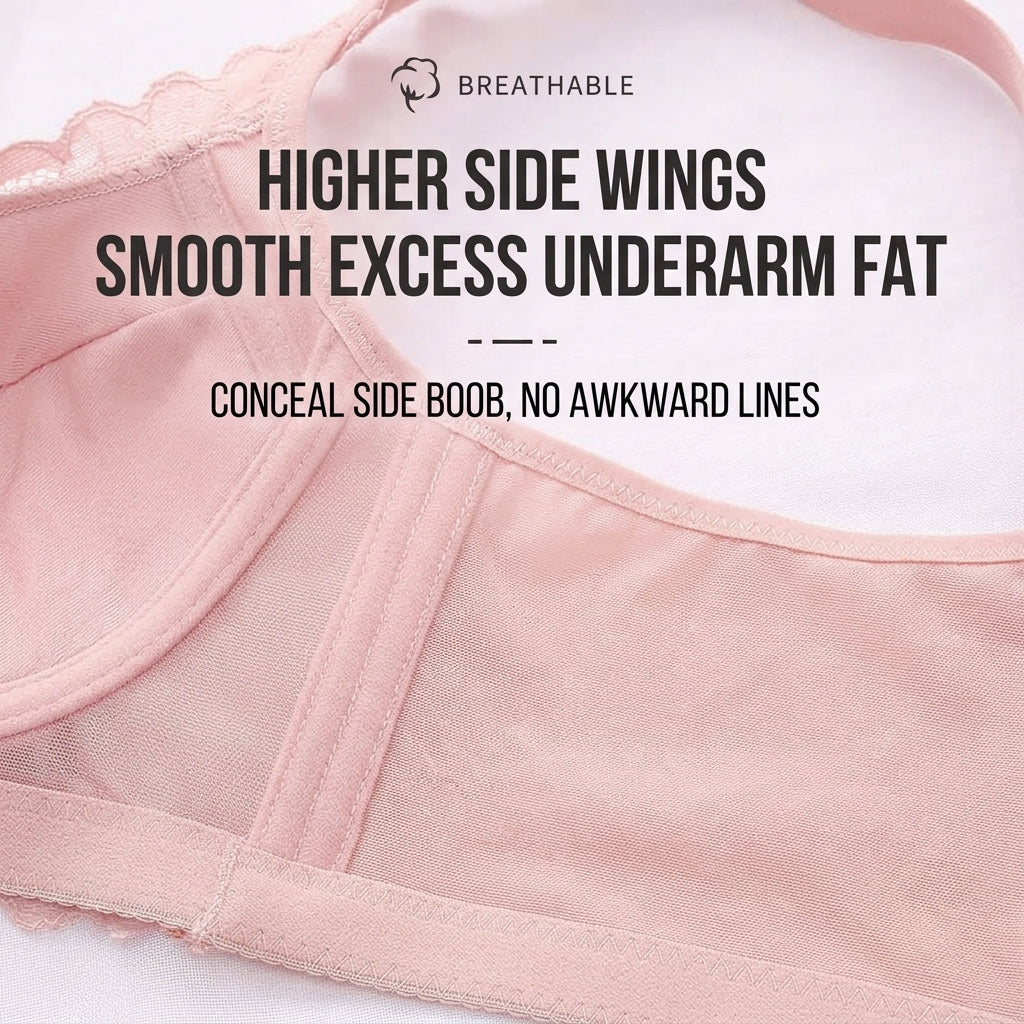 Plus Size Thin Lace Bra for Women in Bangladesh – Wire-Free Push-Up Bra with Side Support & Back Hook Closure