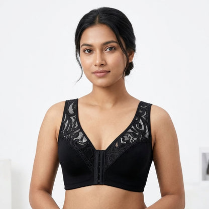 Plus Size 3/4 Cup Lace Front-Clasp Bra for Women – Wire-Free Seamless Push-Up Vest Bra