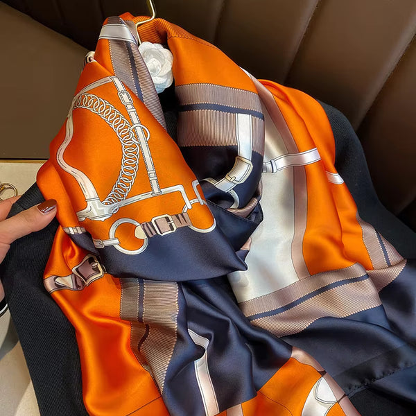 New Long Silk Scarf for Women - Geometric