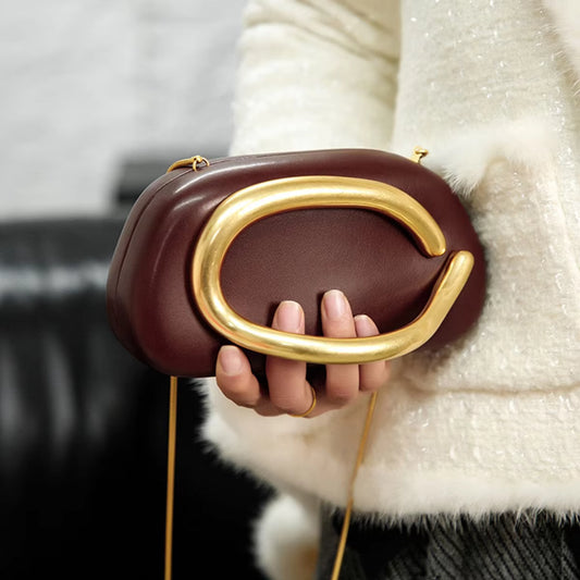Women's Trendy PU Leather Clutch Bag Metal Handle