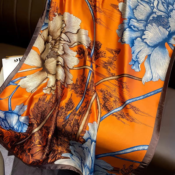 New Long Silk Scarf for Women- Floral Print