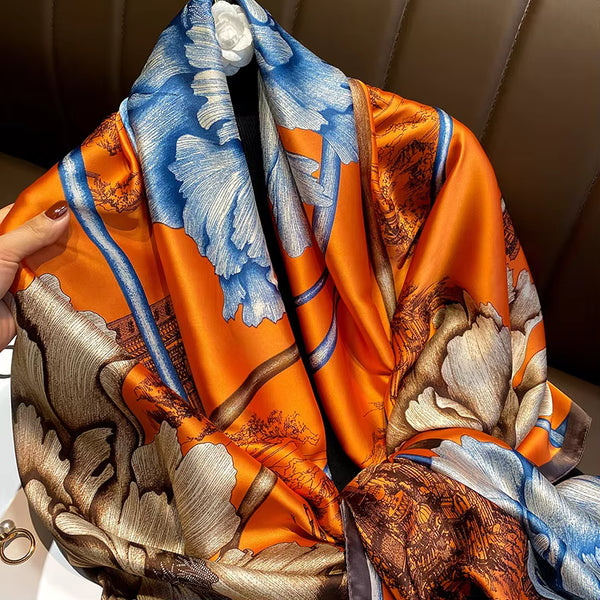 New Long Silk Scarf for Women- Floral Print