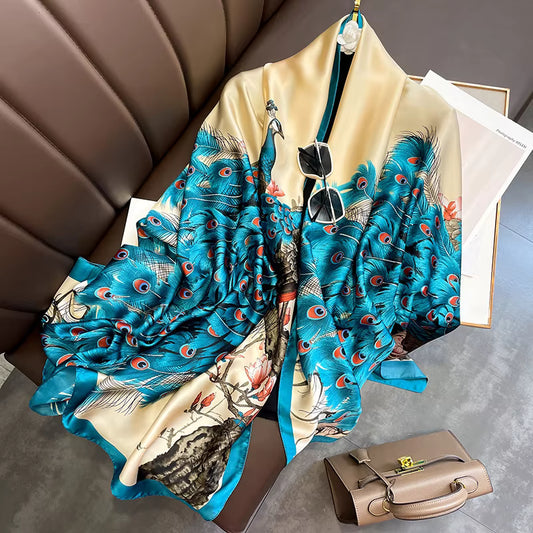 New Long Scarf for Women- Peacock feathers
