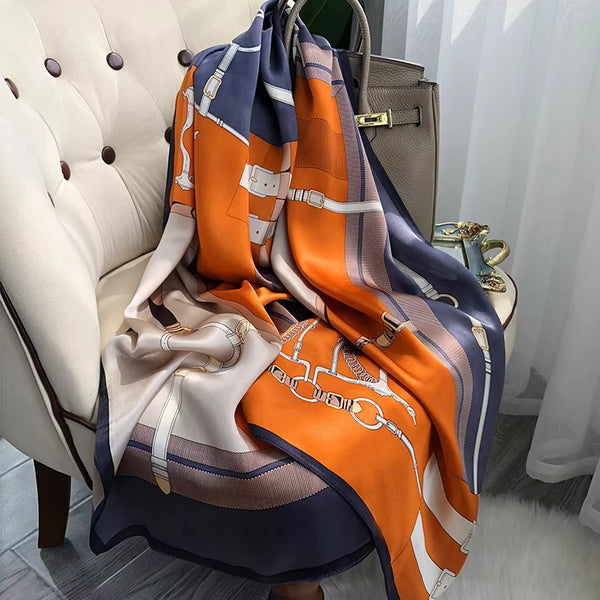New Long Silk Scarf for Women - Geometric