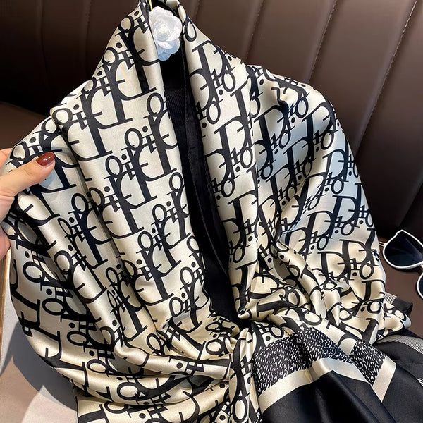 New Long Silk Scarf for Women – Black