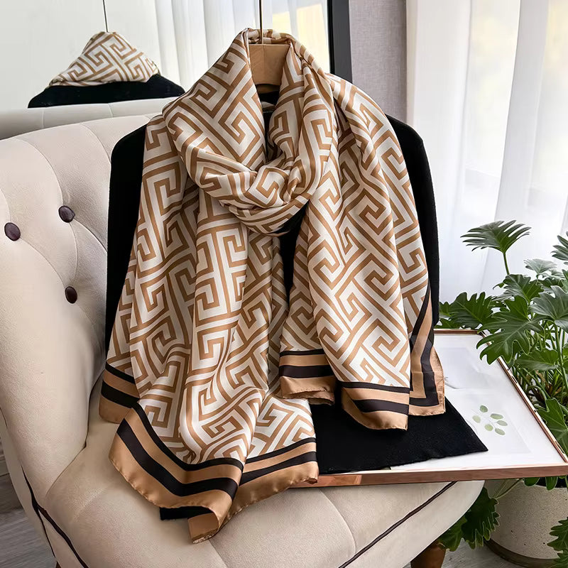 New Long Silk Scarf for Women –  Elegant Printed Color