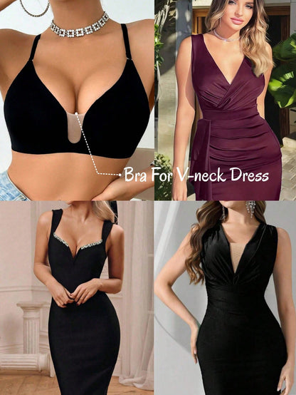 Deep V Seamless Minimizer Bra for Large Bust | Wireless Thin Strap Cross-Back Beauty Back Bra | Breathable Summer Invisible Backless Bra