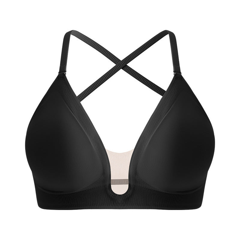 Deep V Seamless Minimizer Bra for Large Bust | Wireless Thin Strap Cross-Back Beauty Back Bra | Breathable Summer Invisible Backless Bra