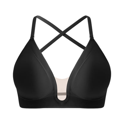 Deep V Seamless Minimizer Bra for Large Bust | Wireless Thin Strap Cross-Back Beauty Back Bra | Breathable Summer Invisible Backless Bra
