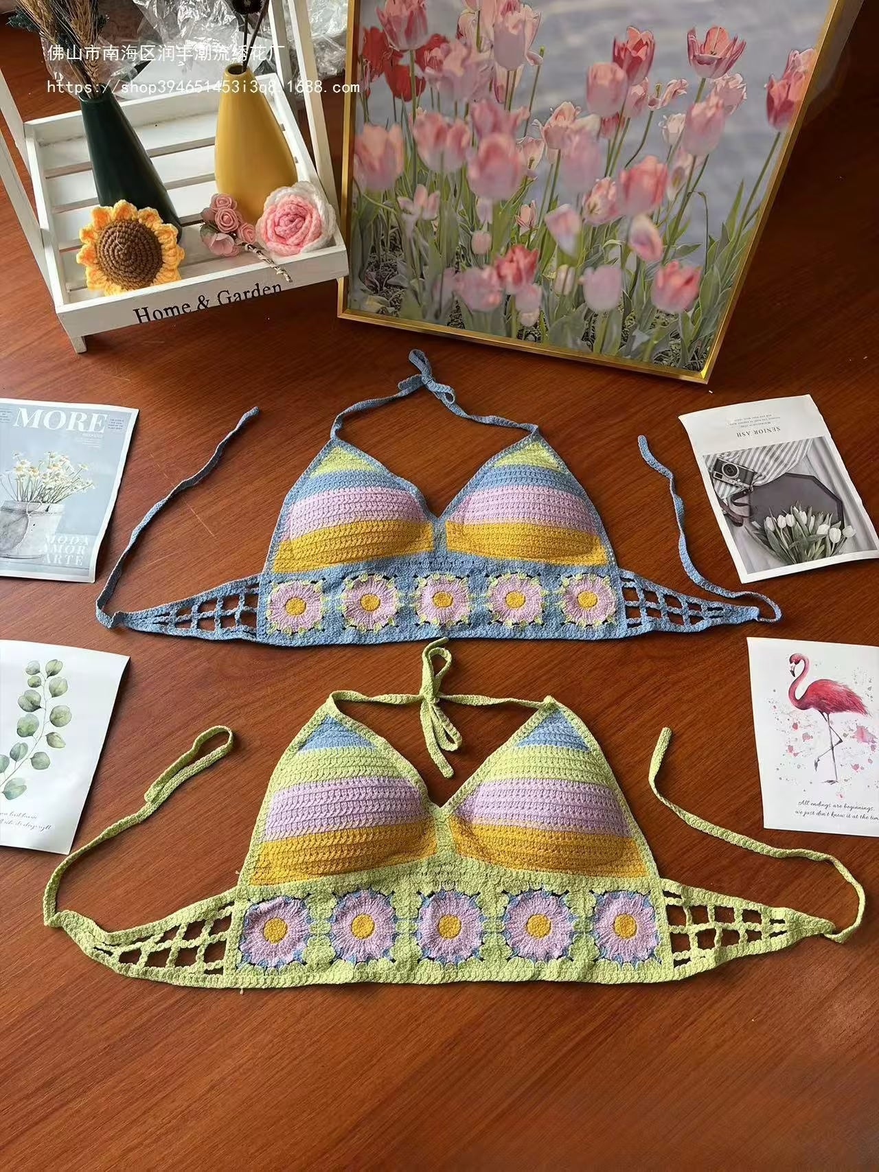 Embroidered Crochet Crop Top for Women – Hollow V-Neck Lace-Up Cotton Sling Vest