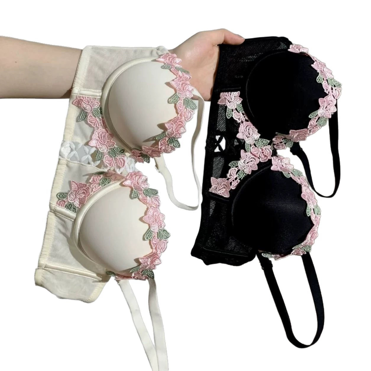 Sweet Lace Push-Up Bra Set for Women – Soft Underwire Support Bra & Panty Set with Detachable Straps