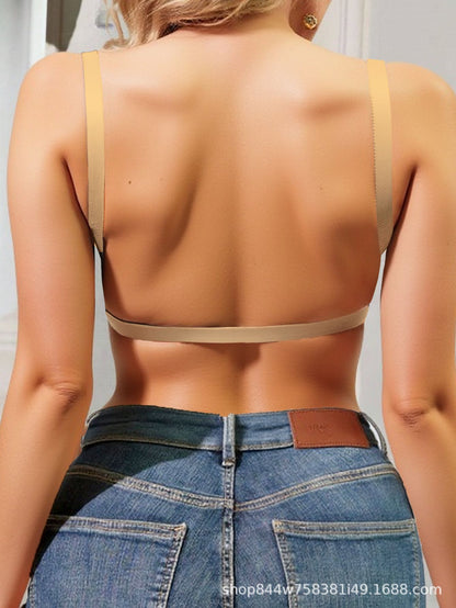 Deep V Seamless Minimizer Bra for Large Bust | Wireless Thin Strap Cross-Back Beauty Back Bra | Breathable Summer Invisible Backless Bra