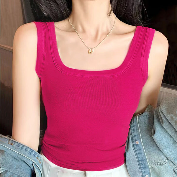 Square Collar Crop Tank Top – Without Pad | Clasyy Shop